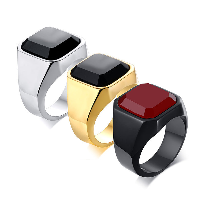 Modern Men’s Style – Stainless Steel Black Agate Geometric Ring - ZENTRION