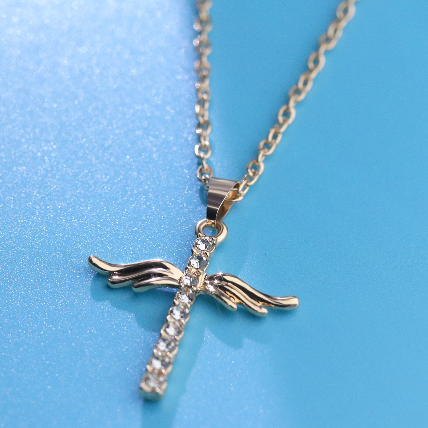 Angel Wings Cross Pendant Necklace For Woman With O Type Stainless Steel Chain Necklace Jewelry Gift - ZENTRION