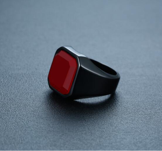 Modern Men’s Style – Stainless Steel Black Agate Geometric Ring - ZENTRION