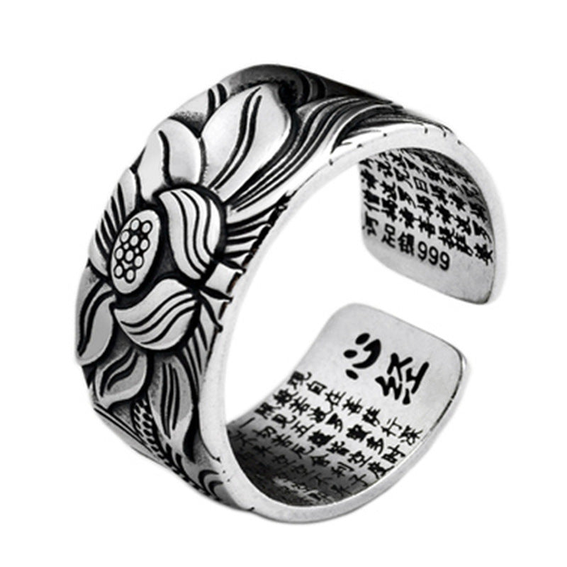 Timeless Elegance – Vintage Silver Plated Lotus Ring (Adjustable) - ZENTRION