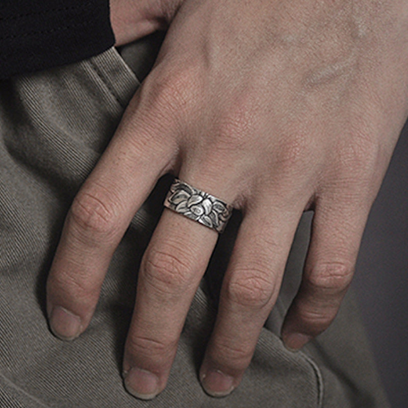 Timeless Elegance – Vintage Silver Plated Lotus Ring (Adjustable) - ZENTRION