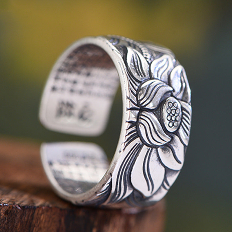 Timeless Elegance – Vintage Silver Plated Lotus Ring (Adjustable) - ZENTRION