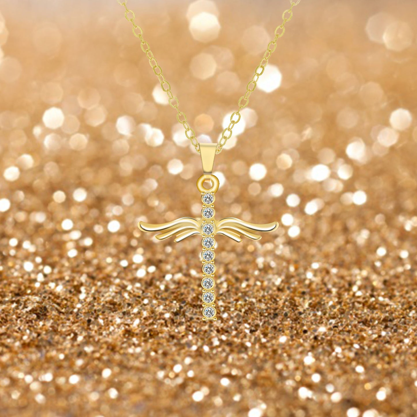 Angel Wings Cross Pendant Necklace For Woman With O Type Stainless Steel Chain Necklace Jewelry Gift - ZENTRION