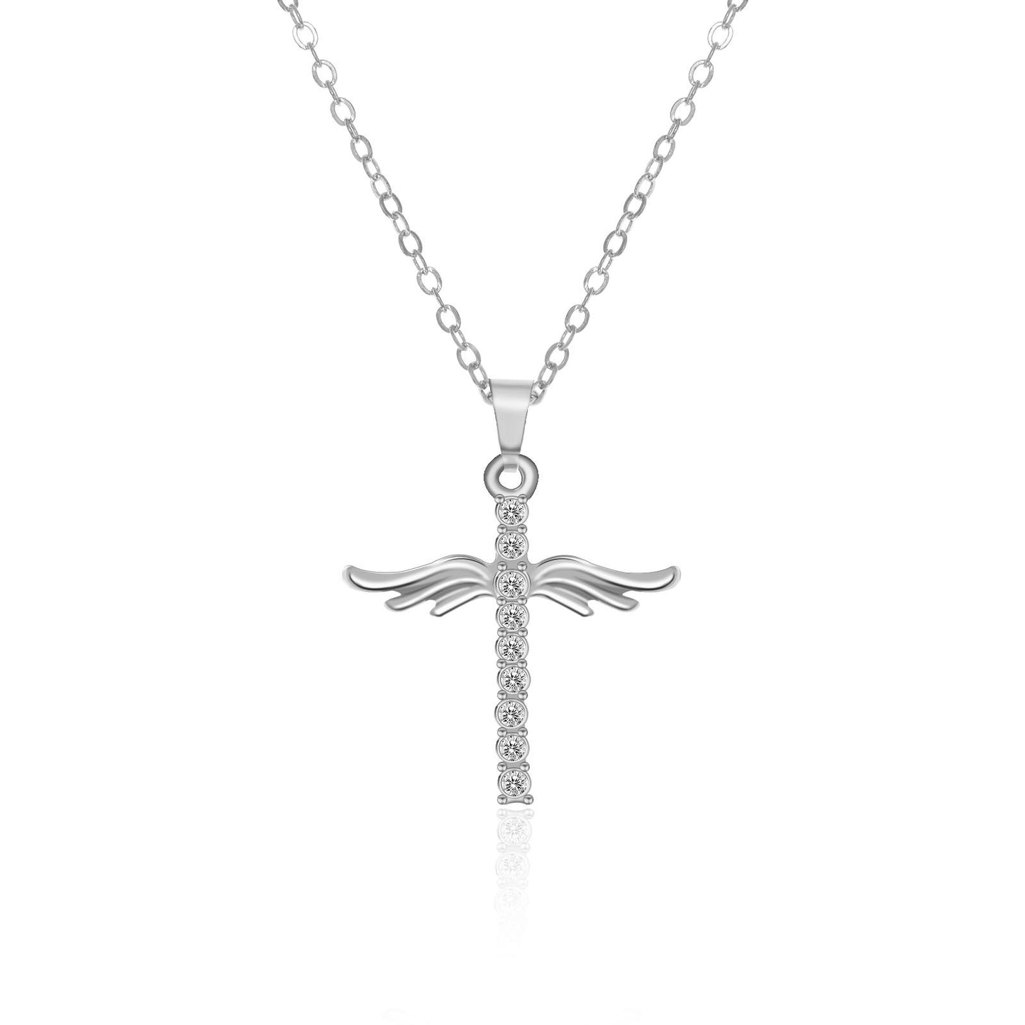Angel Wings Cross Pendant Necklace For Woman With O Type Stainless Steel Chain Necklace Jewelry Gift - ZENTRION