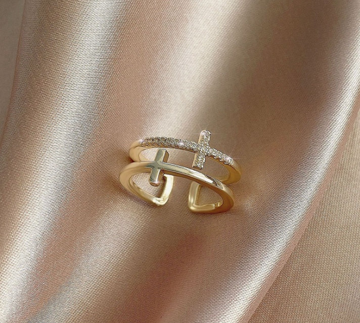 Double Cross Miniature Copper Inlaid Zircon Ring - ZENTRION