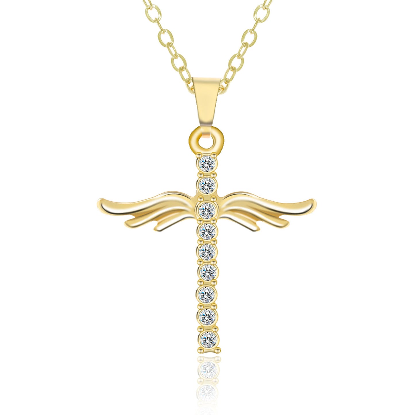 Angel Wings Cross Pendant Necklace For Woman With O Type Stainless Steel Chain Necklace Jewelry Gift - ZENTRION