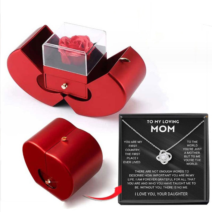 Fashion Jewelry Box Red Apple Christmas Gift Necklace Eternal Rose For Girl Mother's Day Valentine's Day Gifts With Artificial Flower Rose Flower Jewelry Box - ZENTRION