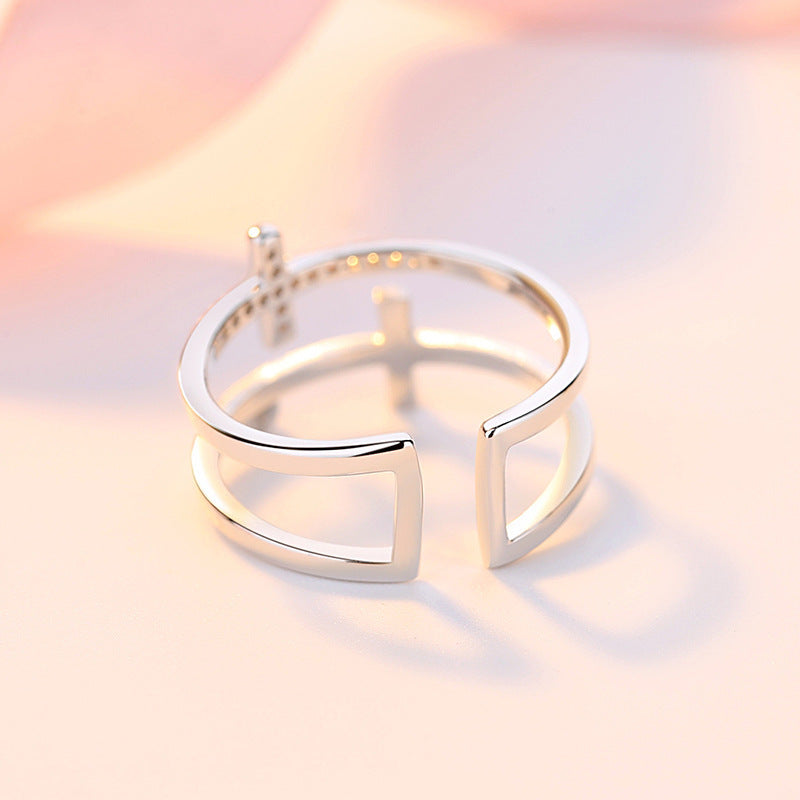 Double Cross Miniature Copper Inlaid Zircon Ring - ZENTRION
