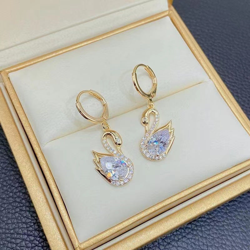 Graceful Swan Rhinestone Earrings – Elegant Women’s Fashion Jewelry - ZENTRION