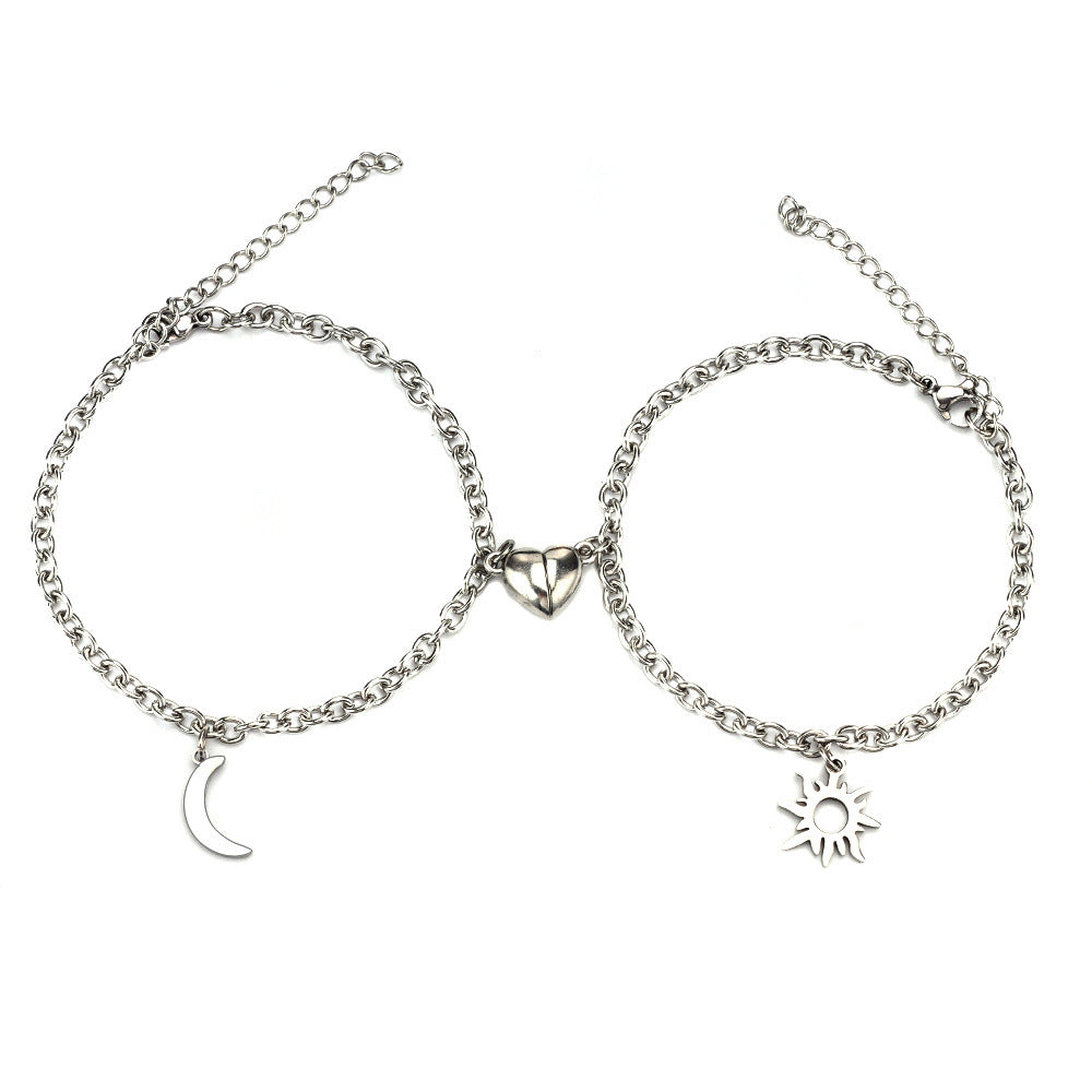 2Pcs Sun Moon Charm Magnet Attraction Stainless Steel Bracelets For Couples Men Women Jewelry Wholesale Valentine's Day Gifts - ZENTRION