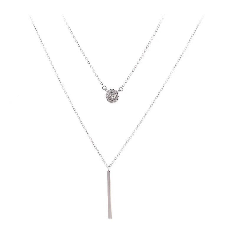 S925 Silver Color Double Chain Long Stick Micro Pave Zircon Round Pendant Necklaces For Women Trendy Jewelry - ZENTRION
