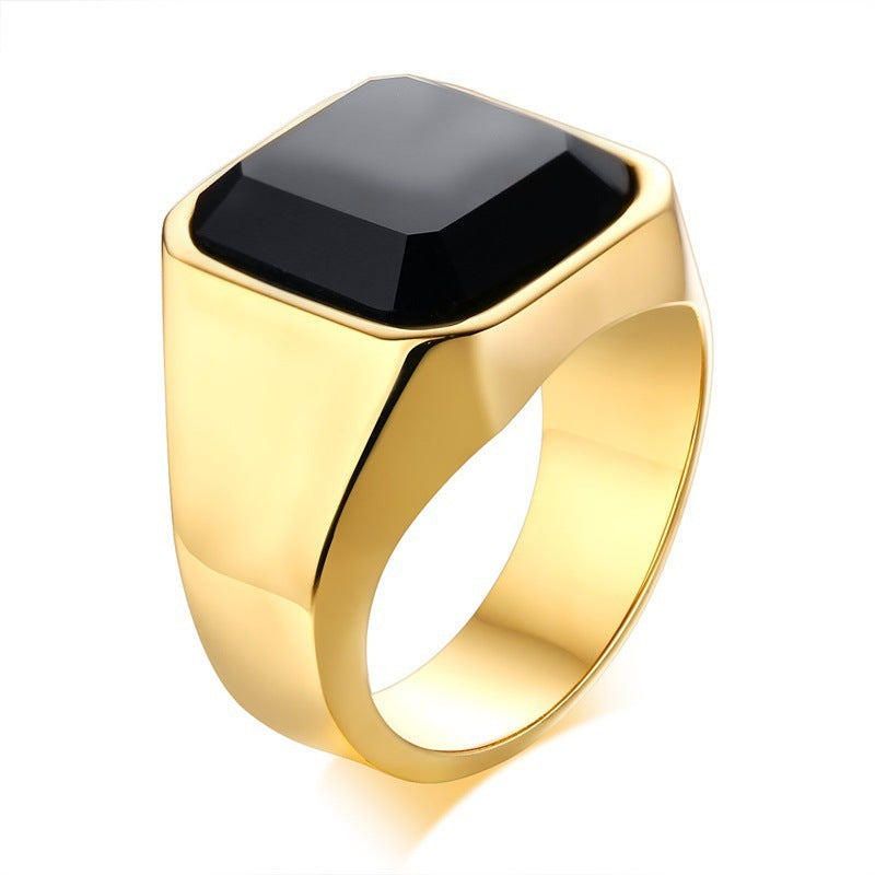 Modern Men’s Style – Stainless Steel Black Agate Geometric Ring - ZENTRION