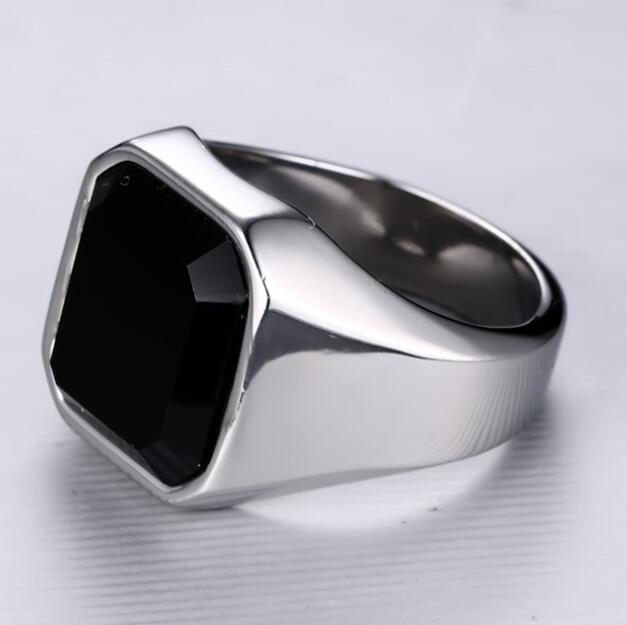 Modern Men’s Style – Stainless Steel Black Agate Geometric Ring - ZENTRION