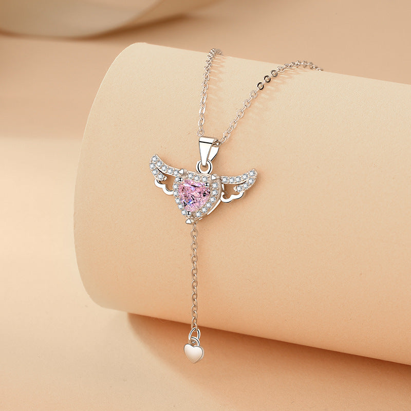 Moving Cupid Heart Angel Wings Tassel Necklace With Crystal Clavicle Chain Women Jewelry Gift Valentine's Day - ZENTRION