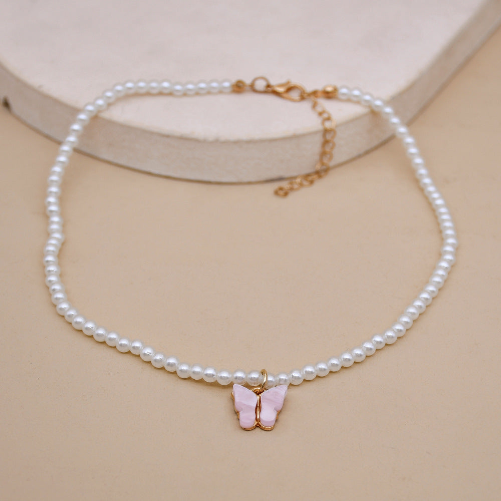 Elegant White Pearl Choker Necklace Small Round Pearl Wedding Butterfly Necklace For Women Charm Fashion Jewelry - ZENTRION