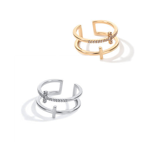 Double Cross Miniature Copper Inlaid Zircon Ring - ZENTRION