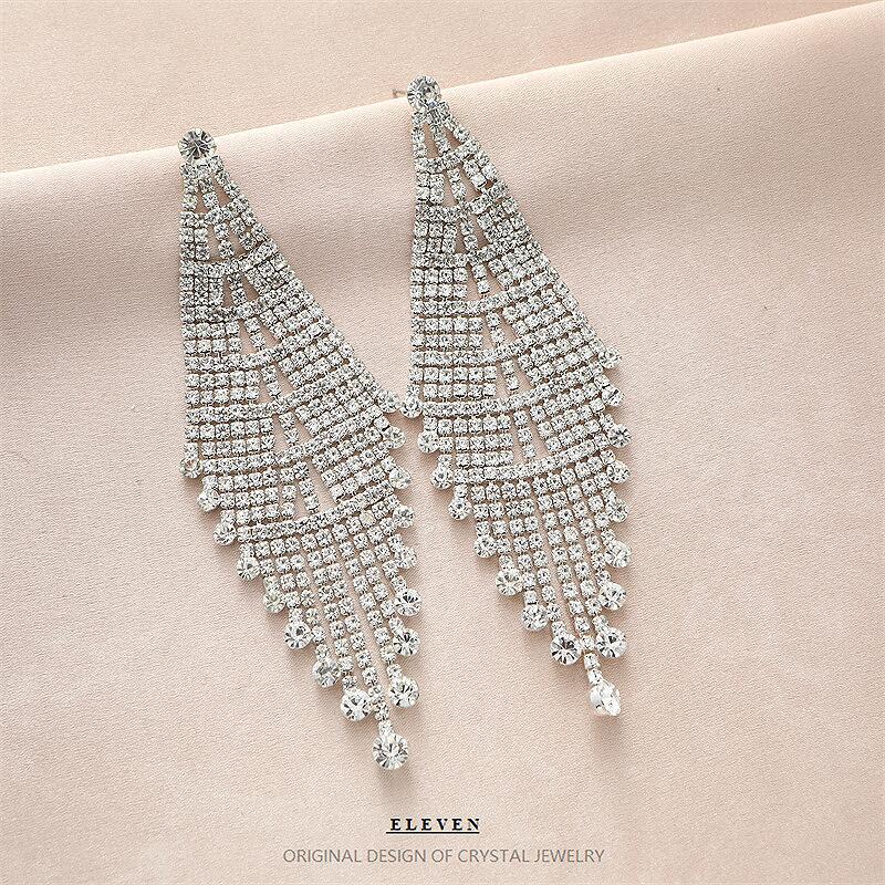 Sparkling Leaf Design Tassel Earrings – Bold Elegance for Women - ZENTRION