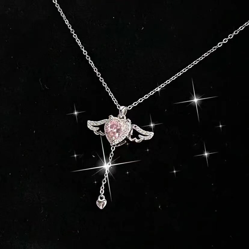 Moving Cupid Heart Angel Wings Tassel Necklace With Crystal Clavicle Chain Women Jewelry Gift Valentine's Day - ZENTRION