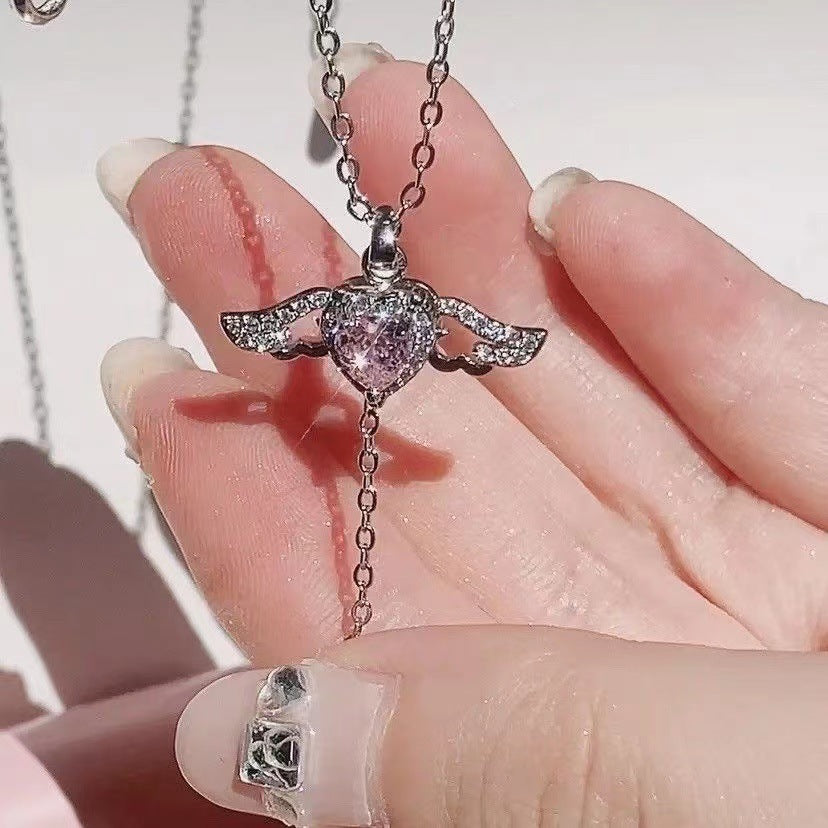 Moving Cupid Heart Angel Wings Tassel Necklace With Crystal Clavicle Chain Women Jewelry Gift Valentine's Day - ZENTRION