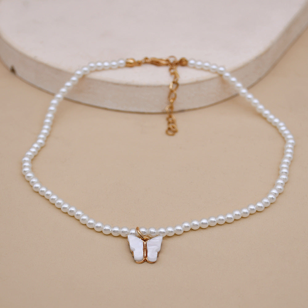 Elegant White Pearl Choker Necklace Small Round Pearl Wedding Butterfly Necklace For Women Charm Fashion Jewelry - ZENTRION