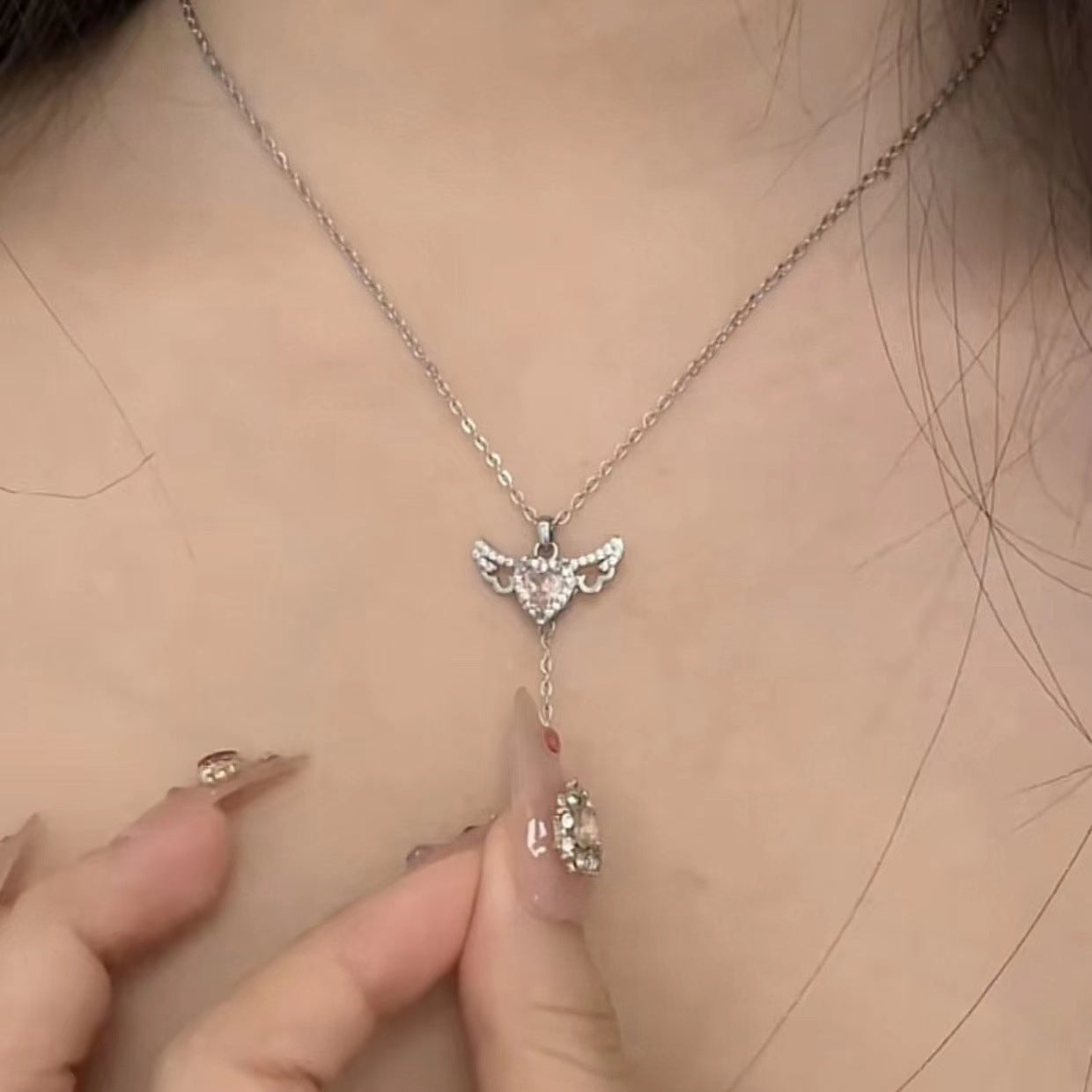 Moving Cupid Heart Angel Wings Tassel Necklace With Crystal Clavicle Chain Women Jewelry Gift Valentine's Day - ZENTRION
