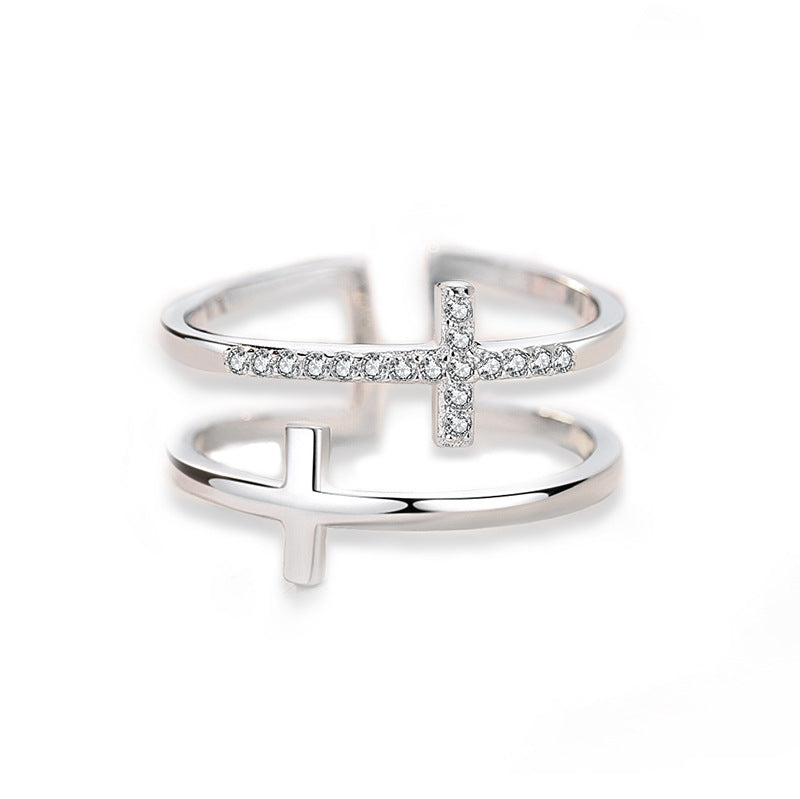 Double Cross Miniature Copper Inlaid Zircon Ring - ZENTRION