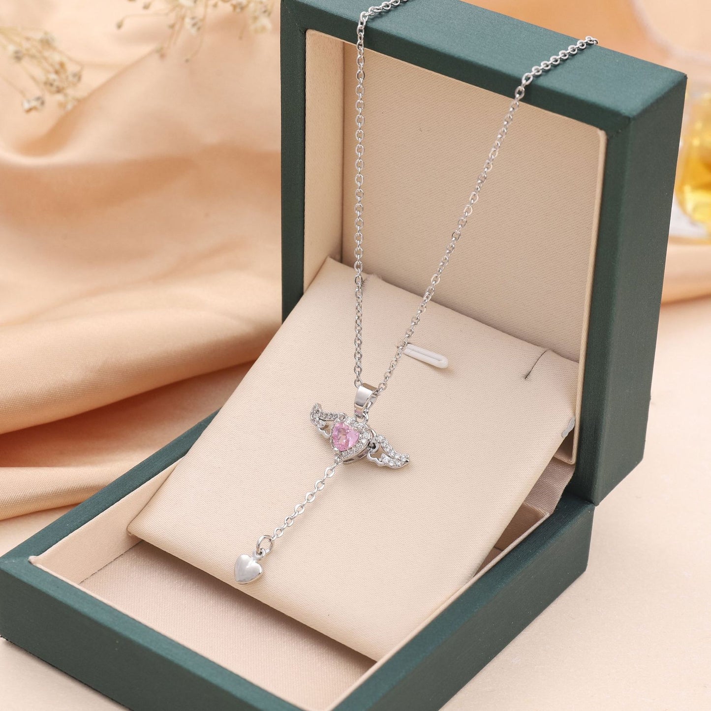 Moving Cupid Heart Angel Wings Tassel Necklace With Crystal Clavicle Chain Women Jewelry Gift Valentine's Day - ZENTRION