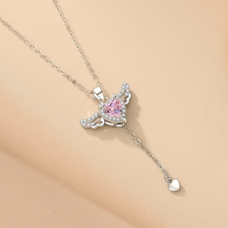Moving Cupid Heart Angel Wings Tassel Necklace With Crystal Clavicle Chain Women Jewelry Gift Valentine's Day - ZENTRION