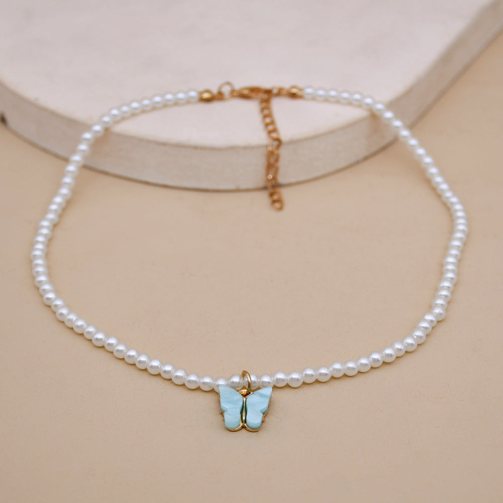 Elegant White Pearl Choker Necklace Small Round Pearl Wedding Butterfly Necklace For Women Charm Fashion Jewelry - ZENTRION