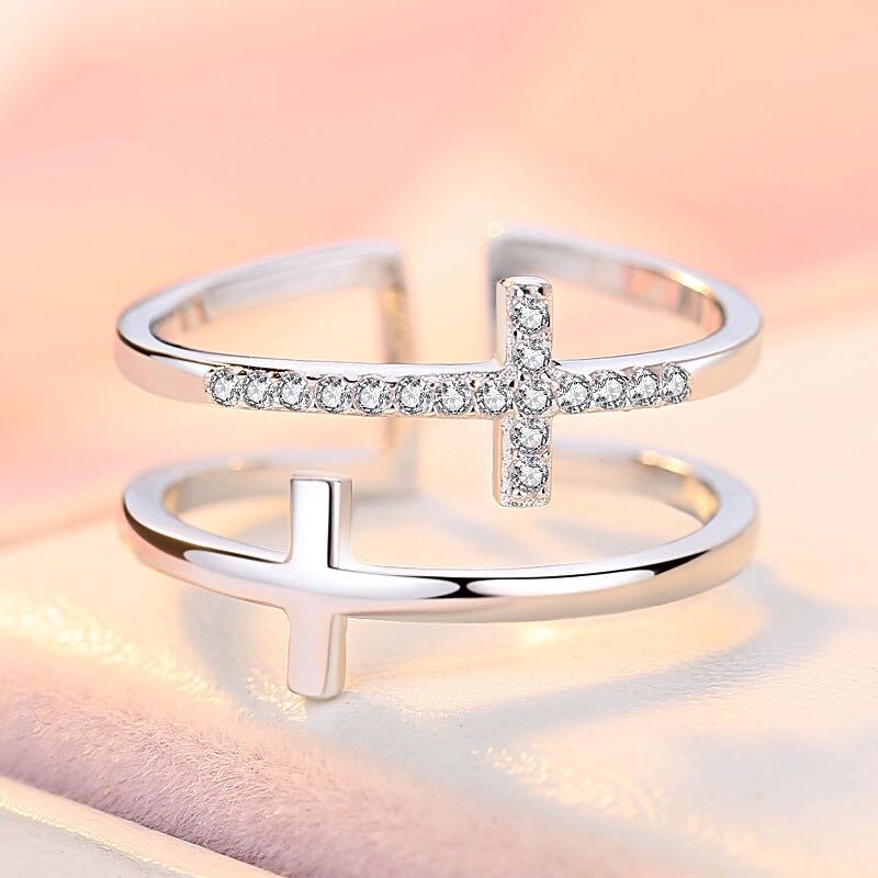 Double Cross Miniature Copper Inlaid Zircon Ring - ZENTRION
