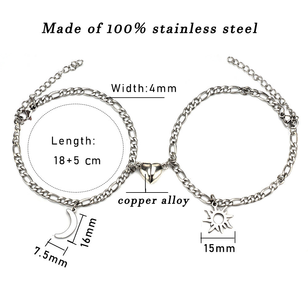 2Pcs Sun Moon Charm Magnet Attraction Stainless Steel Bracelets For Couples Men Women Jewelry Wholesale Valentine's Day Gifts - ZENTRION