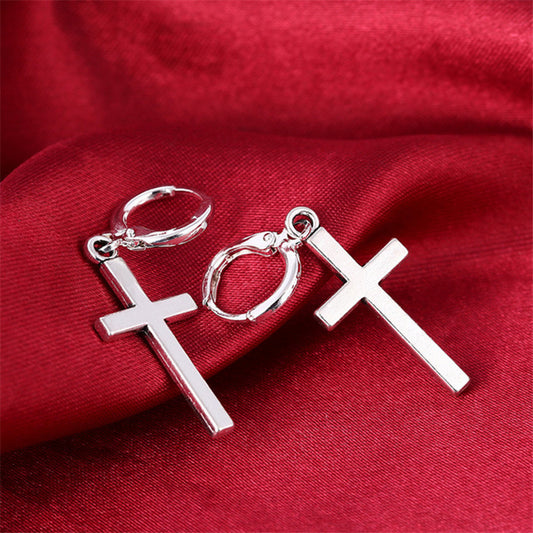 Unisex Cross Earrings – Modern Silver Ear Buckles for Fashion-Forward Men and Women - ZENTRION
