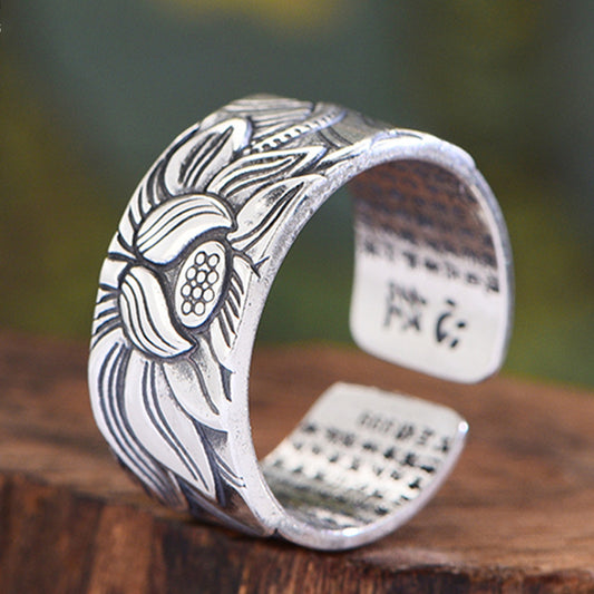 Timeless Elegance – Vintage Silver Plated Lotus Ring (Adjustable) - ZENTRION