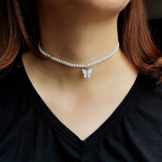 Elegant White Pearl Choker Necklace Small Round Pearl Wedding Butterfly Necklace For Women Charm Fashion Jewelry - ZENTRION