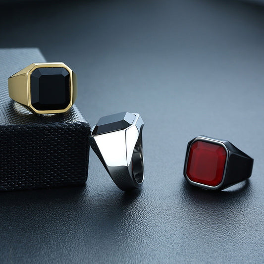 Modern Men’s Style – Stainless Steel Black Agate Geometric Ring - ZENTRION