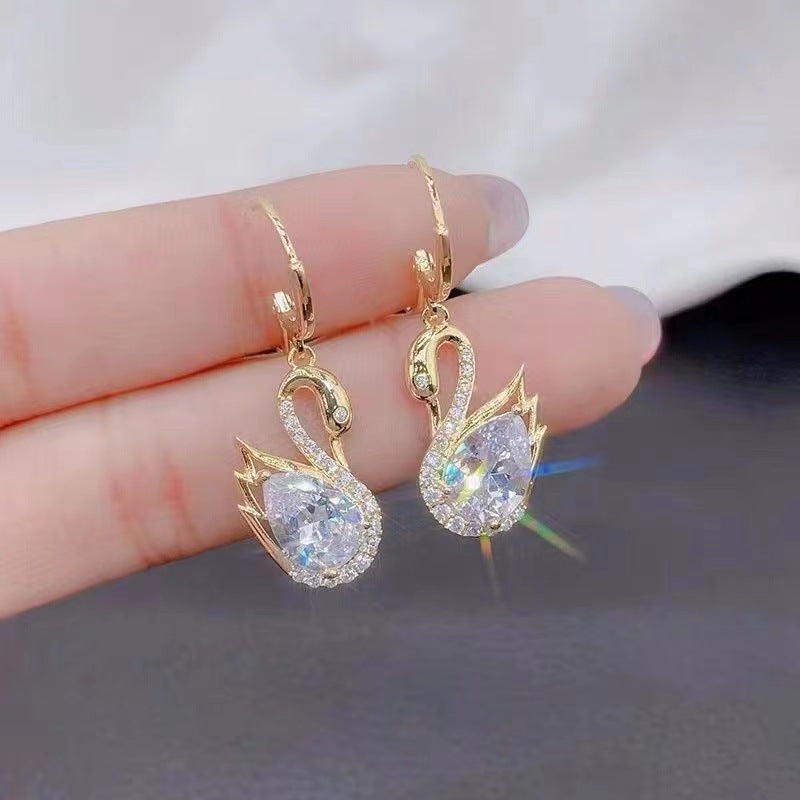 Graceful Swan Rhinestone Earrings – Elegant Women’s Fashion Jewelry - ZENTRION