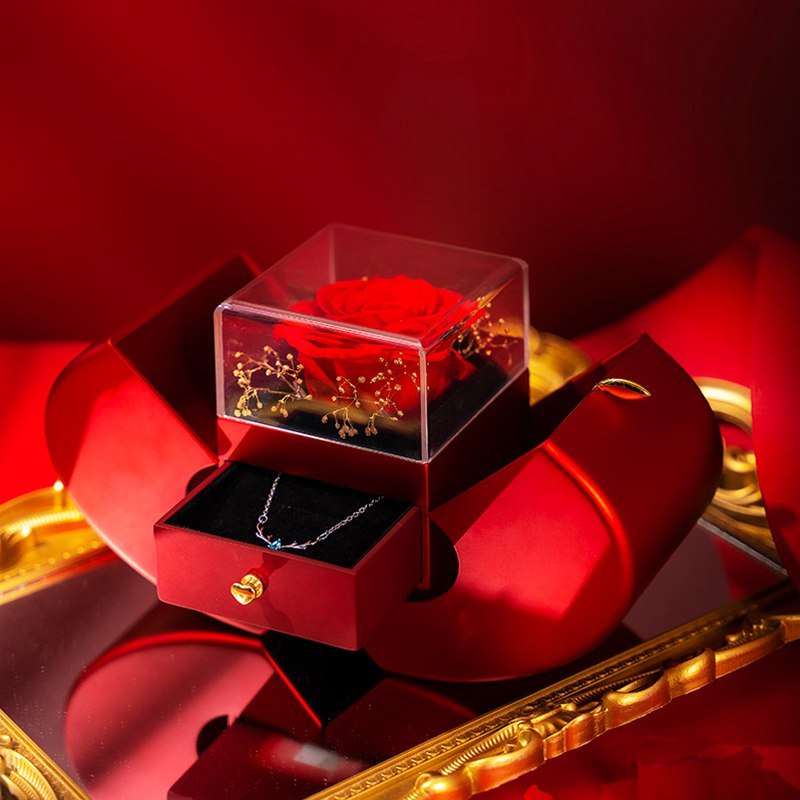 Fashion Jewelry Box Red Apple Christmas Gift Necklace Eternal Rose For Girl Mother's Day Valentine's Day Gifts With Artificial Flower Rose Flower Jewelry Box - ZENTRION