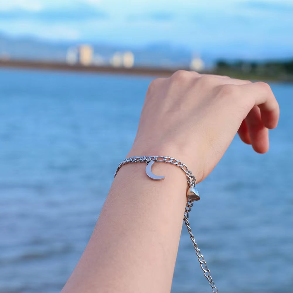2Pcs Sun Moon Charm Magnet Attraction Stainless Steel Bracelets For Couples Men Women Jewelry Wholesale Valentine's Day Gifts - ZENTRION