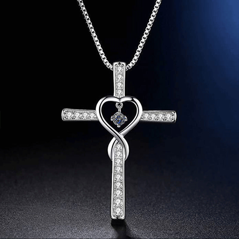 Infinity Love God We Trust Christian Cross Birthstone Crystal Pendant Necklace Colour Gems Zircon Heart Necklace Women Jewelry - ZENTRION