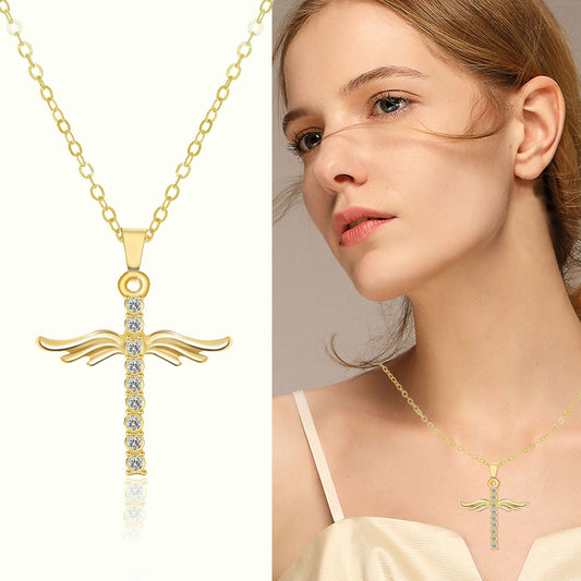 Angel Wings Cross Pendant Necklace For Woman With O Type Stainless Steel Chain Necklace Jewelry Gift - ZENTRION