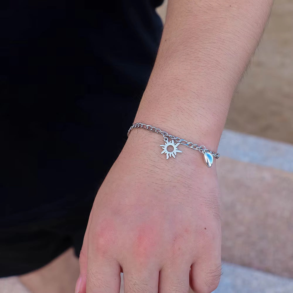 2Pcs Sun Moon Charm Magnet Attraction Stainless Steel Bracelets For Couples Men Women Jewelry Wholesale Valentine's Day Gifts - ZENTRION