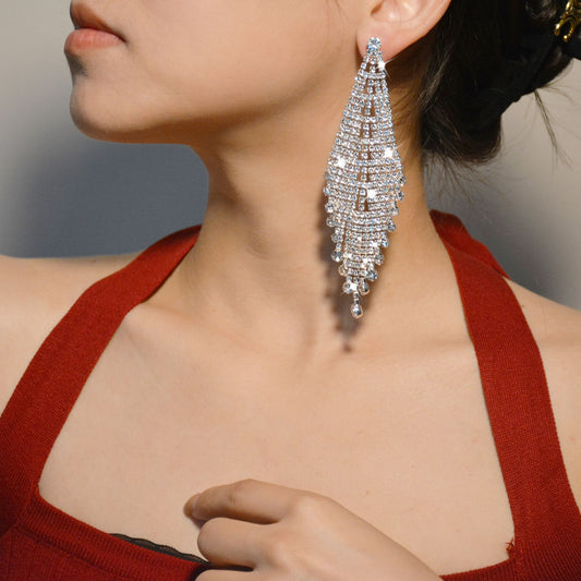 Sparkling Leaf Design Tassel Earrings – Bold Elegance for Women - ZENTRION