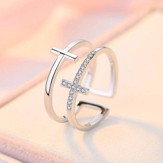 Double Cross Miniature Copper Inlaid Zircon Ring - ZENTRION