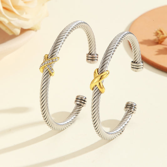 Elegant 8-Character Cross Steel Bracelet - Modern and Trendy Design, Suitable for Both Men and Women, with Zircon Stone Details - ZENTRION