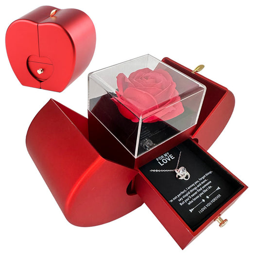 Fashion Jewelry Box Red Apple Christmas Gift Necklace Eternal Rose For Girl Mother's Day Valentine's Day Gifts With Artificial Flower Rose Flower Jewelry Box - ZENTRION