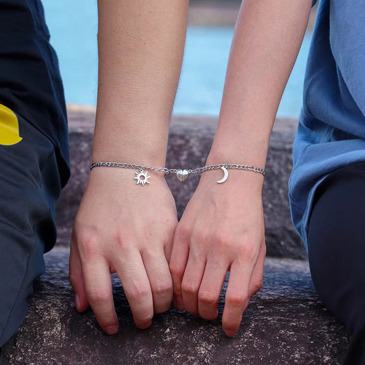 2Pcs Sun Moon Charm Magnet Attraction Stainless Steel Bracelets For Couples Men Women Jewelry Wholesale Valentine's Day Gifts - ZENTRION